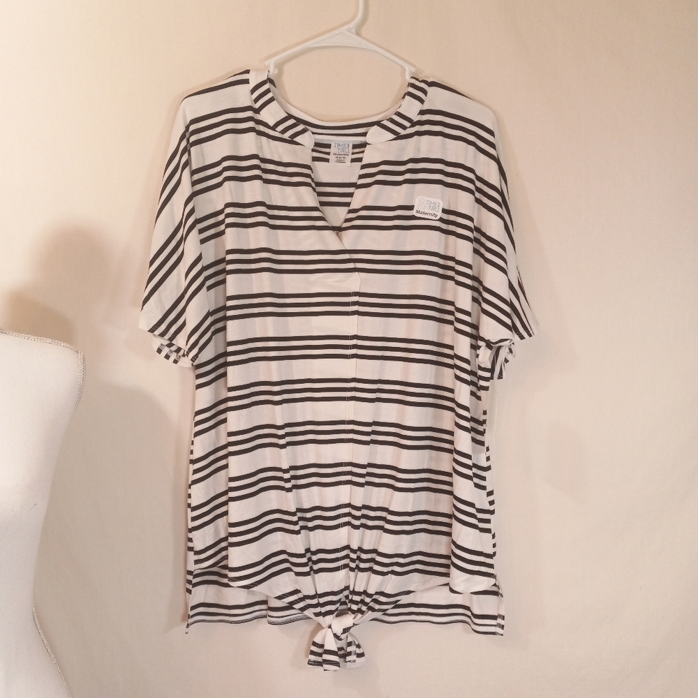 black & white STRIPE TIE-FRONT TOP